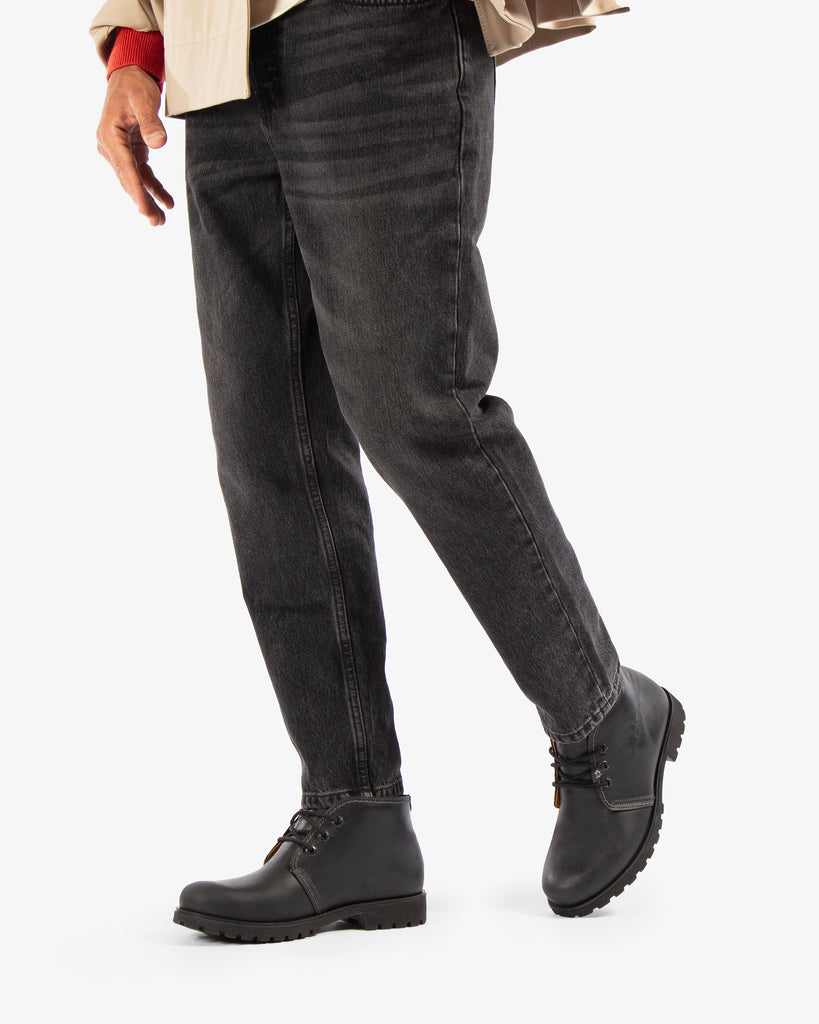 Bota Panama botines de piel con forro interior de piel. negro