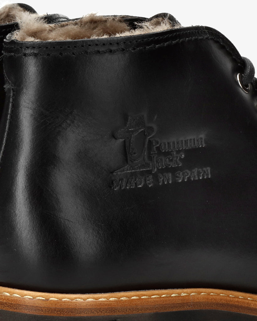 Bota Panama Igloo botines de piel con forro interior de pelo natural. negro