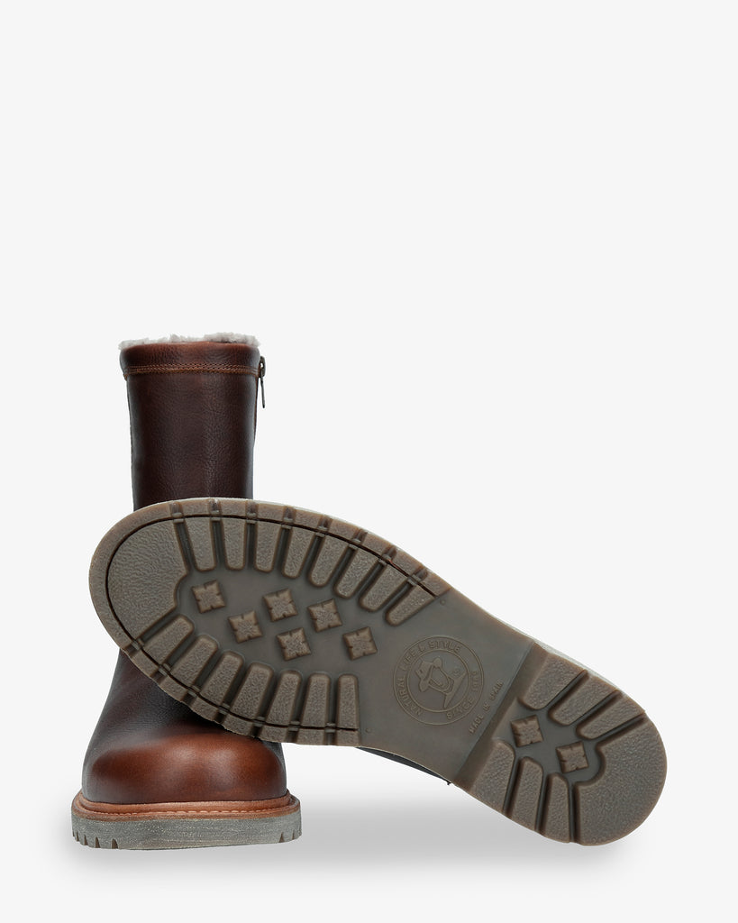Fedro Igloo botas de piel con forro interior de pelo natural. castaño