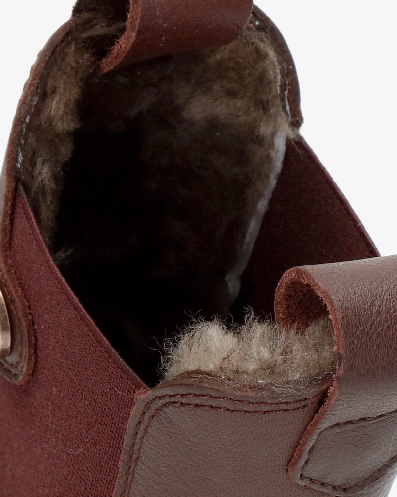 Francesca Igloo botines de piel con forro interior de pelo natural. burdeos