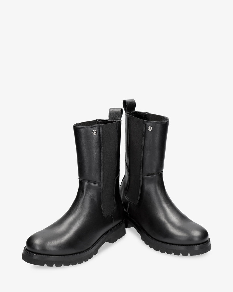 Fresno Igloo botas de piel con forro interior de pelo natural. negro