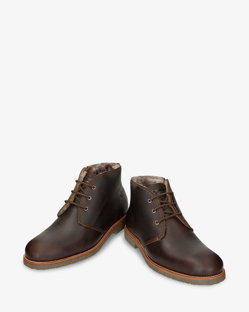 Gareth Igloo botín de piel con forro interior de pelo natural. castaño