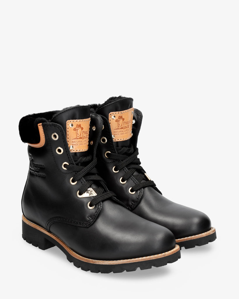 Panama 03 Igloo Trav botas de piel con forro interior de pelo natural. negro