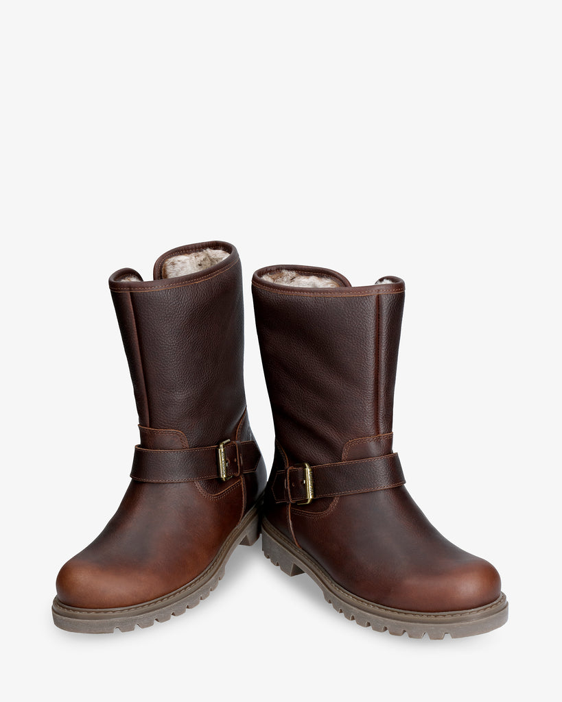 Singapur botas de piel con forro interior de pelo. castaño